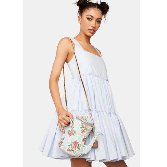 RARE HTF NWT Betsy Johnson Kitsch Partea Teapot Crossbody Bag Light Blue Floral - Picture 3 of 12
